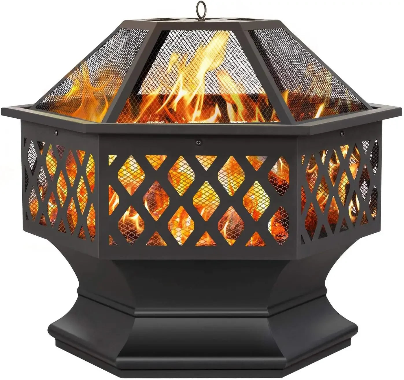 Fire Pit Fire Pits for Outside 24in Hex Shaped Firepit Bowl with Spark Screen & Poker for Patio Backyard Garden Picnic