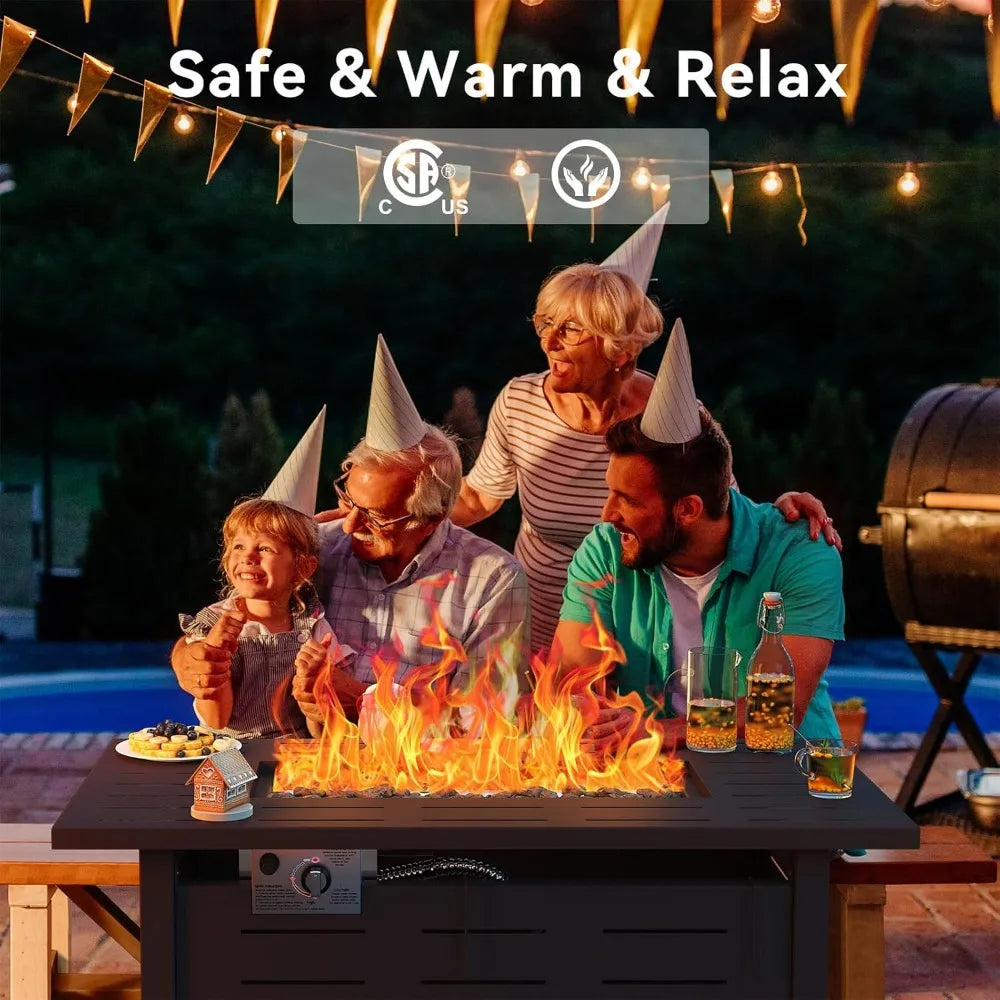 Propane Fire Pit–50,000 BTU Gas Fire Pit Table with Removable Lid & Lava Rocks, Rectangle Firepit Table for Outside, Patio
