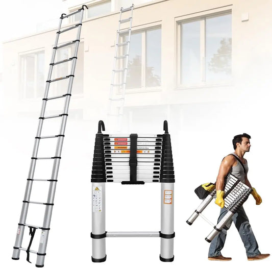 3.2–6.2M Telescopic Ladder with Roof Hook Kit – Heavy-Duty Aluminum Multi-Purpose Folding Extension Ladder for Loft, Roof & Home Use