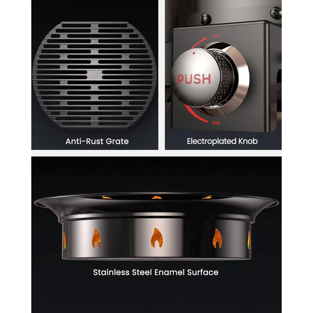 19 Inch Large Outdoor Propane Fire Pit with Grill, Folding Legs, Hose Hooks, Tank Holder, Cover, and Carry Bag