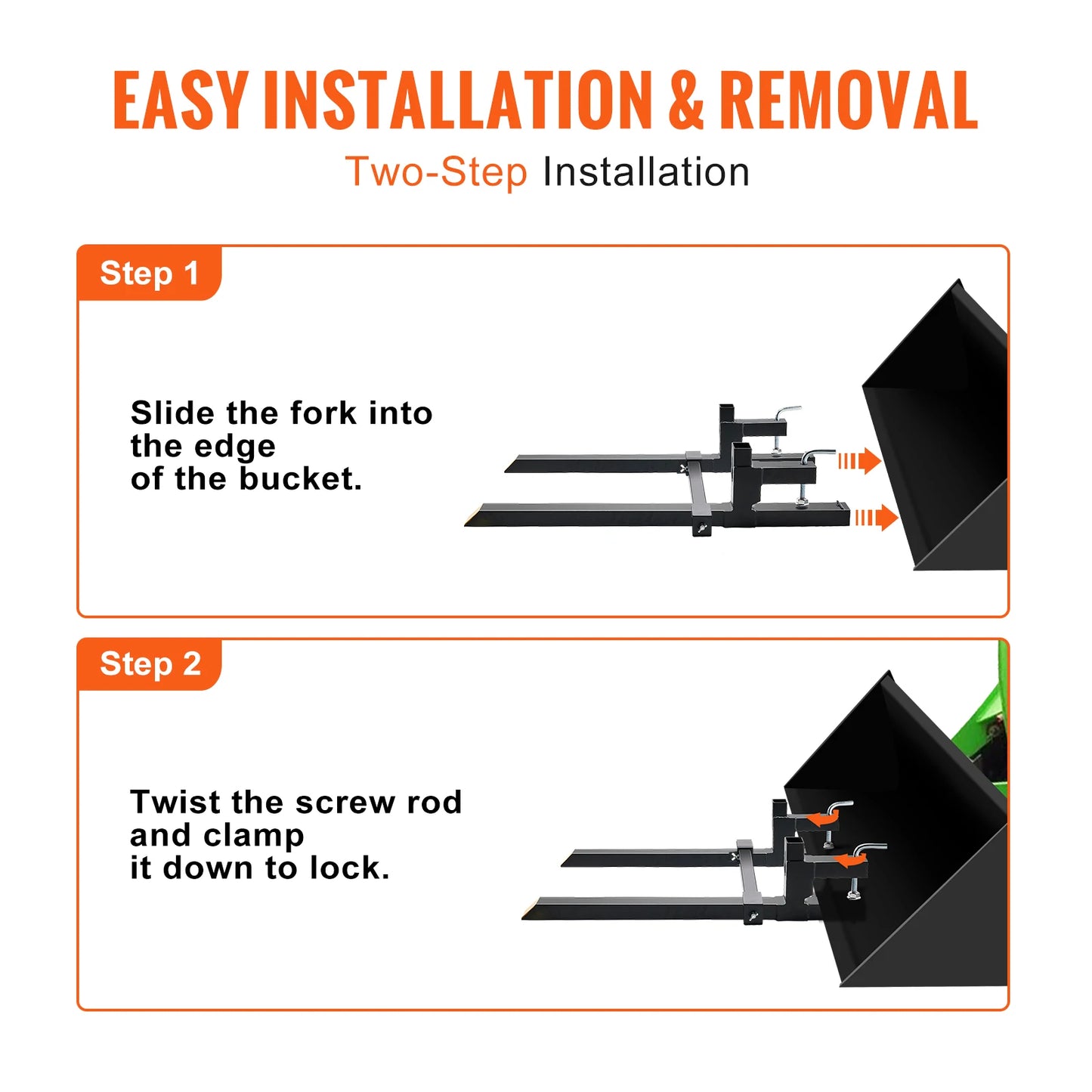43"/60" Clamp-On Pallet Forks – 2000/4000 lbs Tractor Bucket Attachments for Skid Steer & Loader