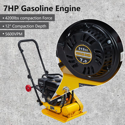 7HP Plate Compactor Rammer, 212CC Gas Engine, 4200lbs Compaction Force Rammer Jumping Jack Tamper, 22.1x15.9 Inch Plate
