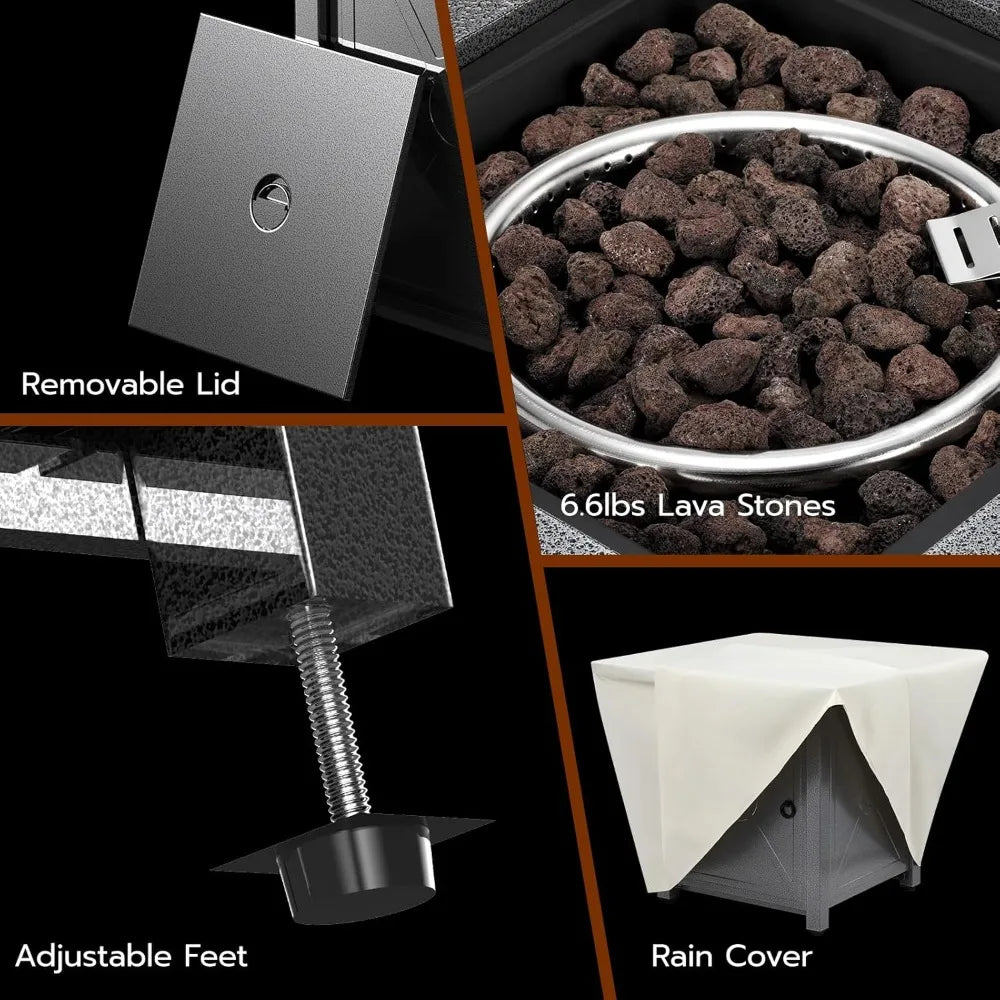 28-inch Propane Fire Pit Table with 40,000 BTU, CSA Certified, Lava Rocks, and Lid for Outdoor Use