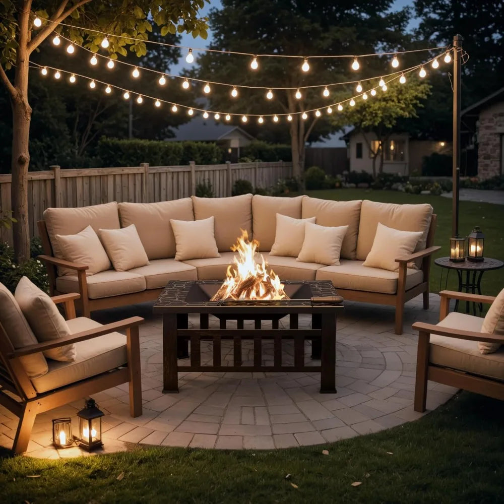 32" metal outdoor fire pit table with waterproof cover for patio and camping (bronze)