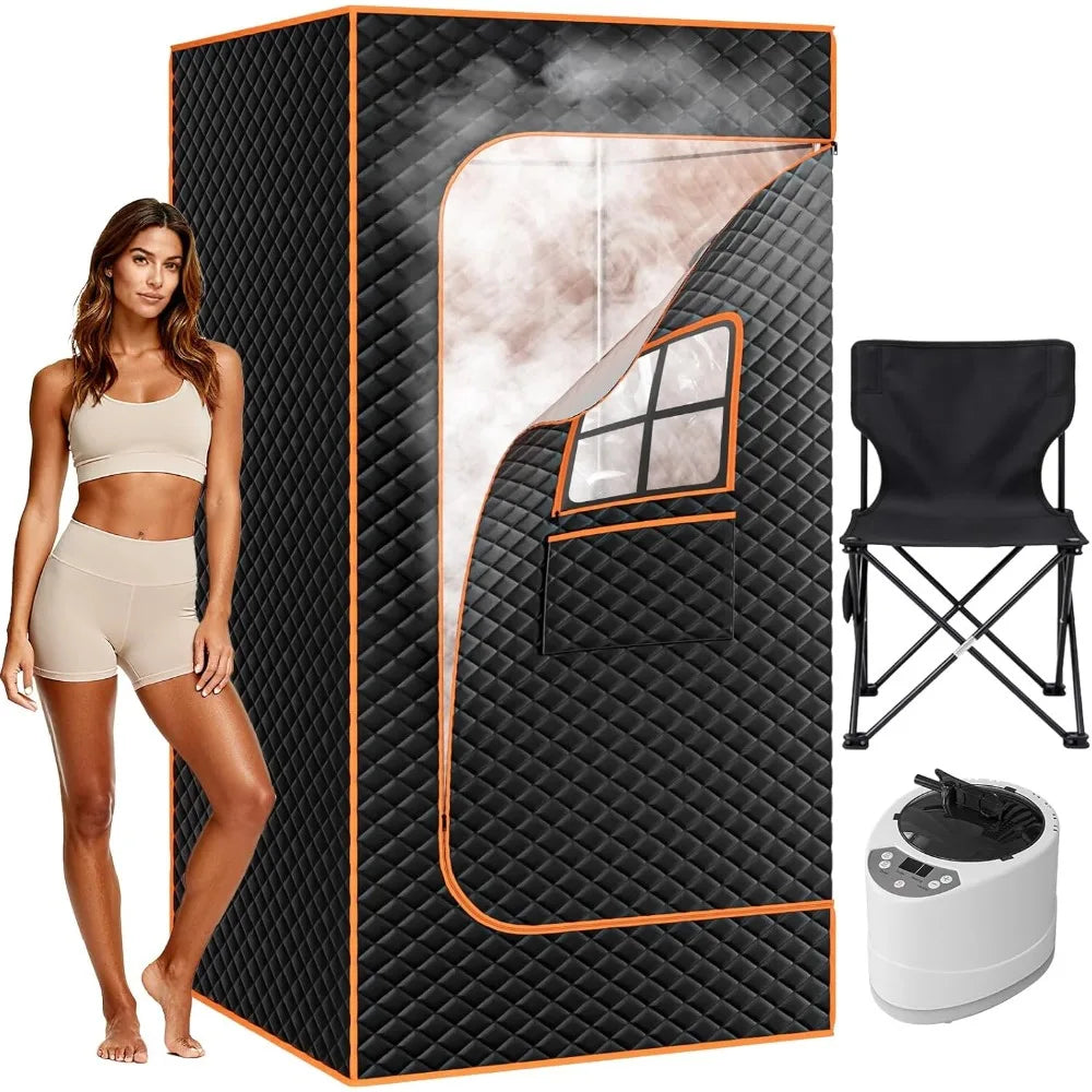 Sauna Box, 1 Person Large Portable Steam Sauna for Home with 3L/1200W Steamer and Folding Chair, 71" H X 35.5" L Heated