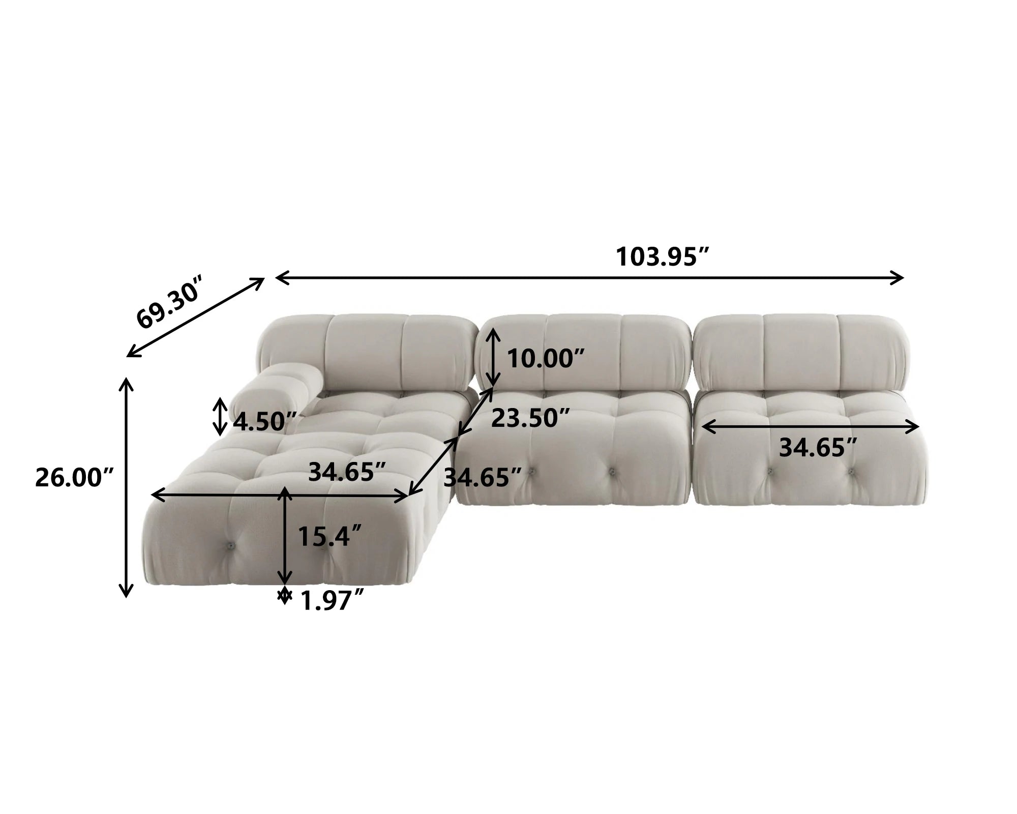 Sofa Living Room Sofas L-Shaped Velvet Couch with Reversible Ottoman Convertible Modern Design Couch Sofa