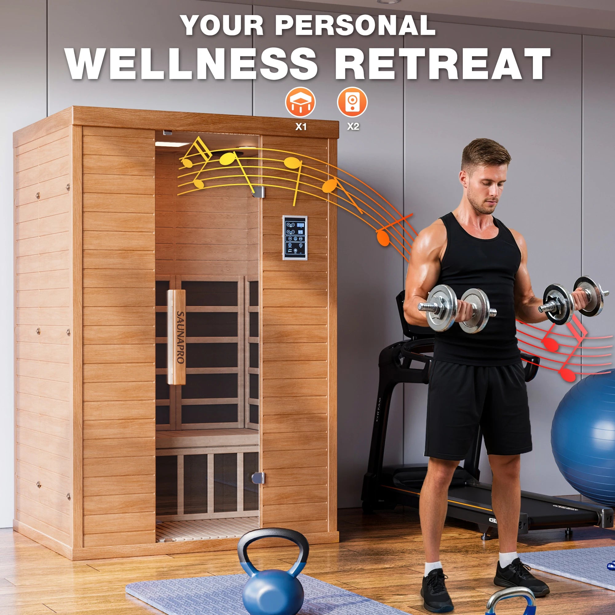 Polar Aurora 2 Person Indoor Sauna Spectrum Infrared Sauna Easy to Install w/ BT and WiFi Control 5 Heater Panels, Home and Gym