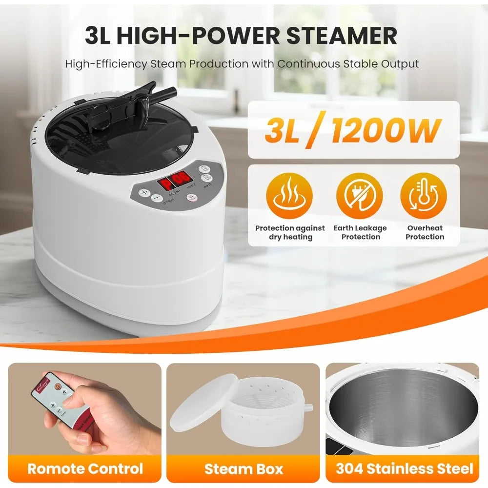 Sauna Box, 1 Person Large Portable Steam Sauna for Home with 3L/1200W Steamer and Folding Chair, 71" H X 35.5" L Heated
