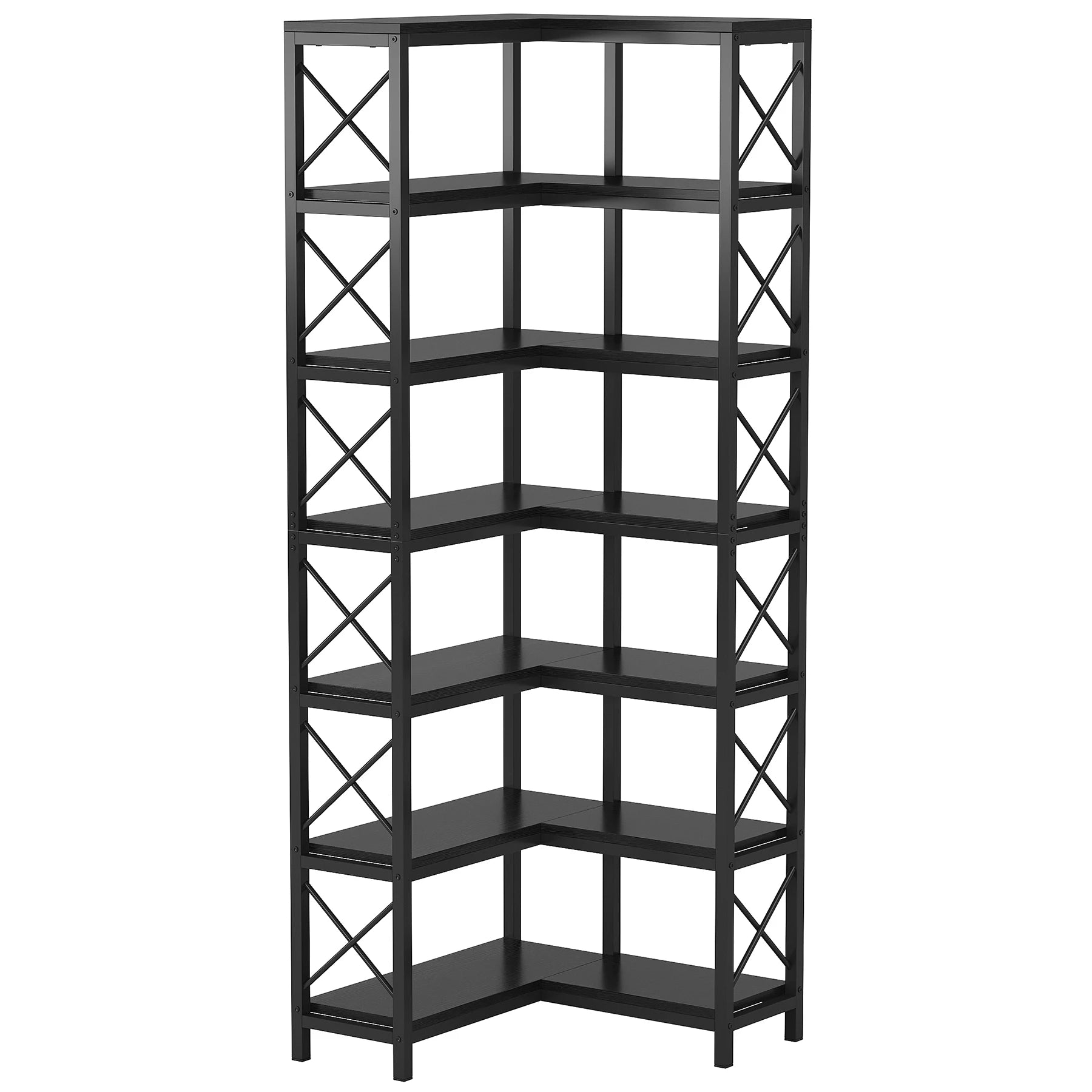 7-Shelf Corner Bookshelf,Large Modern Corner Bookcase, 7-Tier Tall Corner Shelf Storage Display Rack with Metal Frame