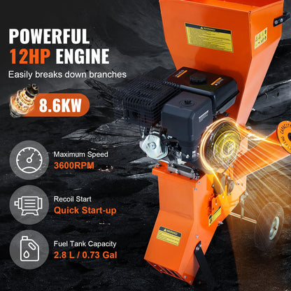 Wood Chipper Shredder Mulcher Heavy Duty Gas Powered 4.1/8.6KW Woodchipper Fast Wood Chipping Chopping for Forestry
