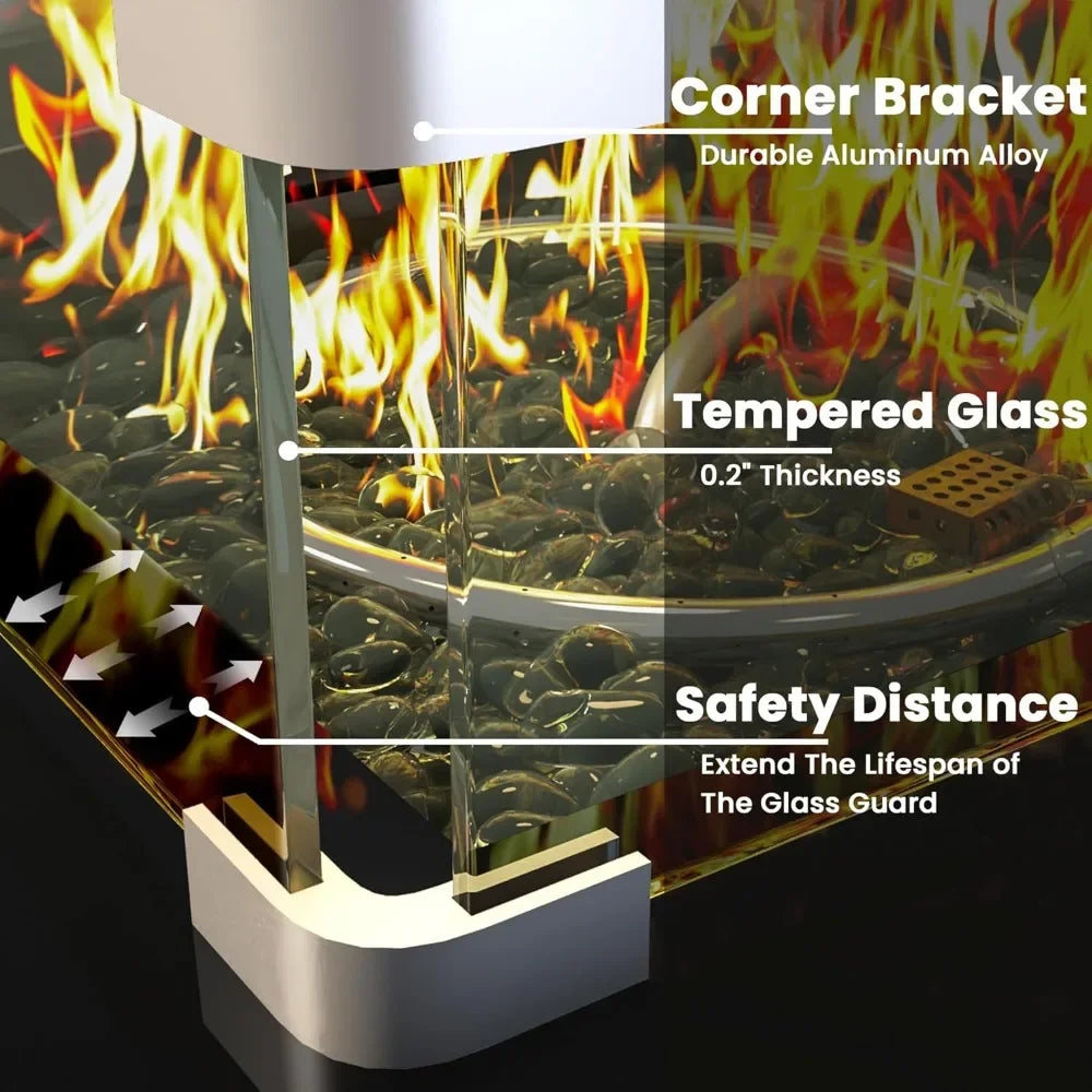 Propane Outdoor Fire Pit Table, 28" Rattan Square Fire Pit Table, Outdoor Gas FirePit W/Glass Wind Guard,Tempered Glass Tabletop