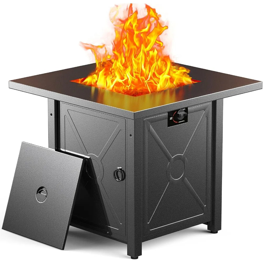 28-inch Propane Fire Pit Table with 40,000 BTU, CSA Certified, Lava Rocks, and Lid for Outdoor Use