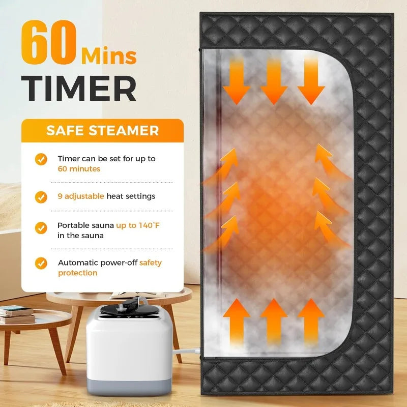 Box, Portable Sauna for Home, Steam Sauna Tent Portable Design for Relaxation and Detoxification, 9 Levels, Black, 35.4"x3