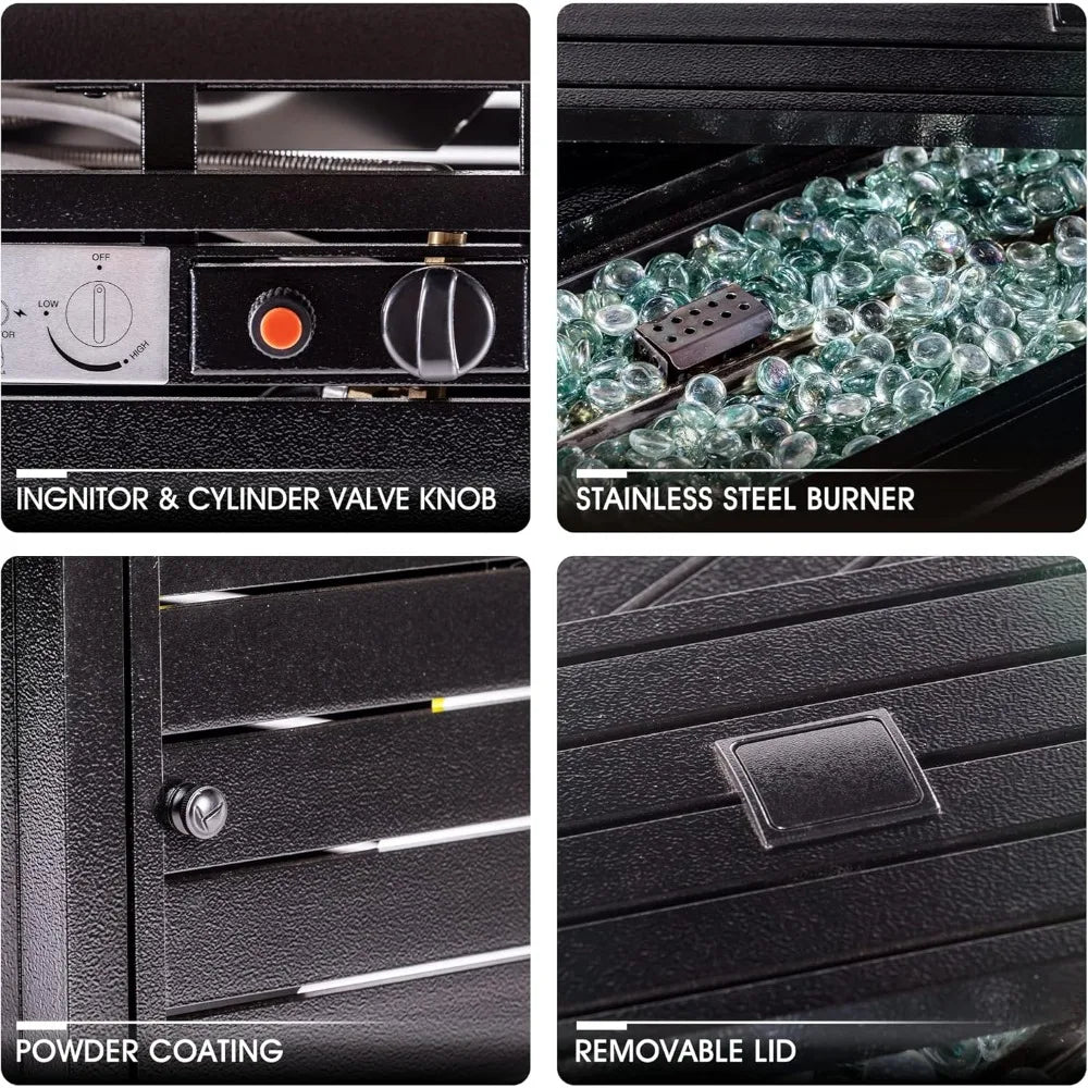 57 inch Gas Fire Pit Table Outdoor Propane Fire Pit Table, 50000BTU Fire Table with Lid, Retangular Bronze Firepit Table