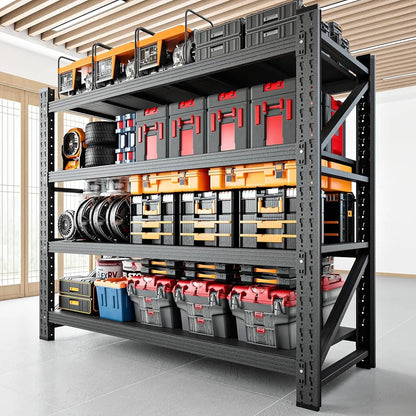 3000LBS Storage Shelves,48" W Garage Shelving Heavy Duty Metal Adjustable Garage Shelves, 48" W x 24" D x 69" H, Black