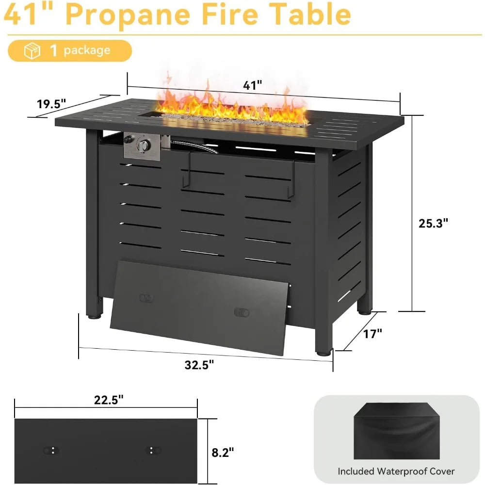 Propane Fire Pit–50,000 BTU Gas Fire Pit Table with Removable Lid & Lava Rocks, Rectangle Firepit Table for Outside, Patio