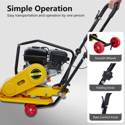 7HP Plate Compactor Rammer, 212CC Gas Engine, 4200lbs Compaction Force Rammer Jumping Jack Tamper, 22.1x15.9 Inch Plate