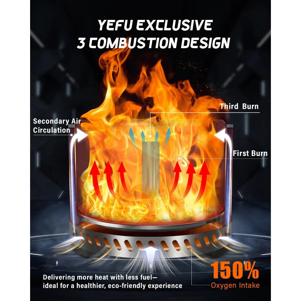 Portable outdoor fire pit with removable ash pan - 304 stainless steel, smokeless, 15" silver