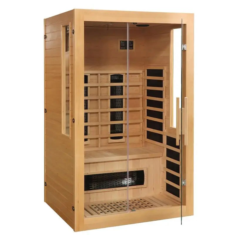 2-3 Person Hemlock Wood Low EMF FAR Infrared Sauna for Home with LED Control Panel and Tempered Glass Door, Compact Design for