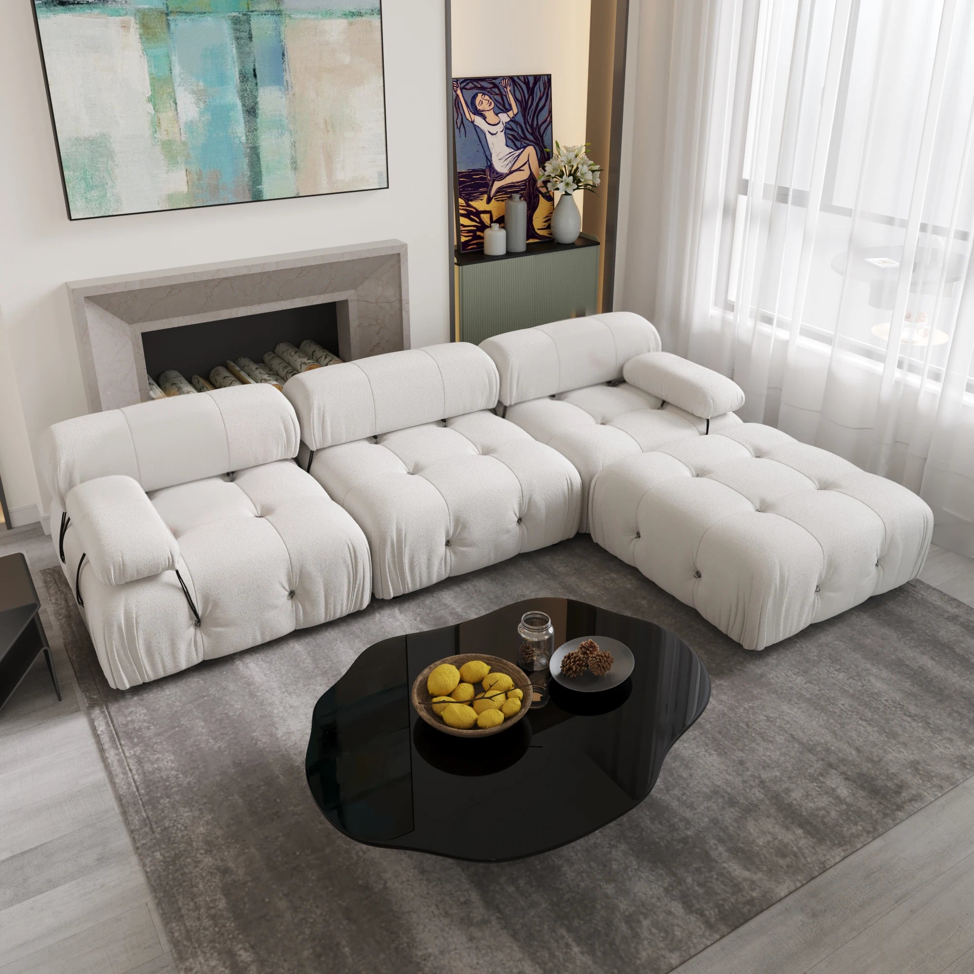 Sofa Living Room Sofas L-Shaped Velvet Couch with Reversible Ottoman Convertible Modern Design Couch Sofa