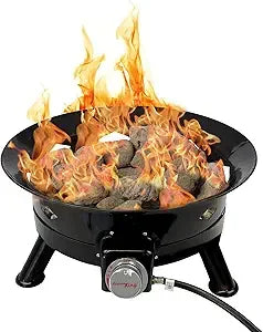 Portable 24-inch Flame King Propane Fire Pit with 58K BTU, Self Igniter, Cover, and Carry Straps for Outdoor Adventures
