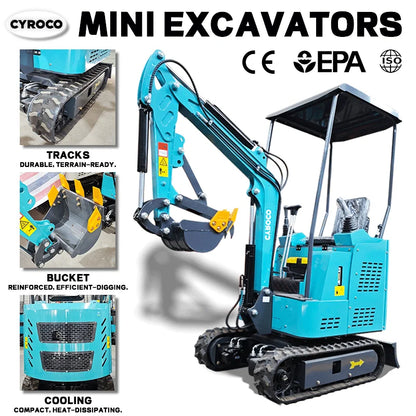 Mini Excavator 1 Ton 1.2 Ton Kubota Engine 1.5 Ton 1.8 Ton Crawler Excavator EURO 5 EPA Engine Excavator