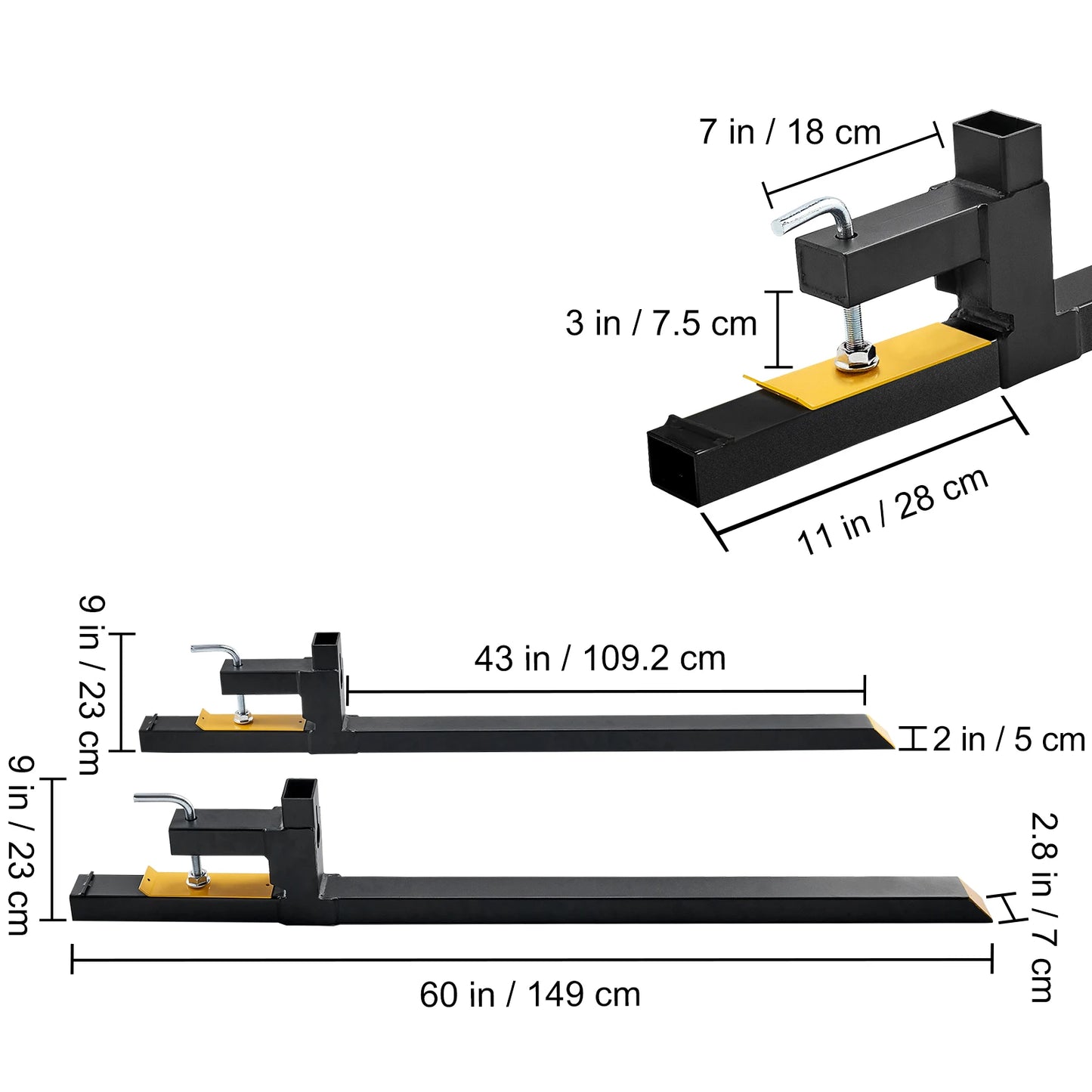 43"/60" Clamp-On Pallet Forks – 2000/4000 lbs Tractor Bucket Attachments for Skid Steer & Loader