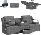Home Theater Seating，RV Reclining Sofa Set with Adjustable Headrest， Recliner Sofa with Heat and USB&Type-C, Dawer
