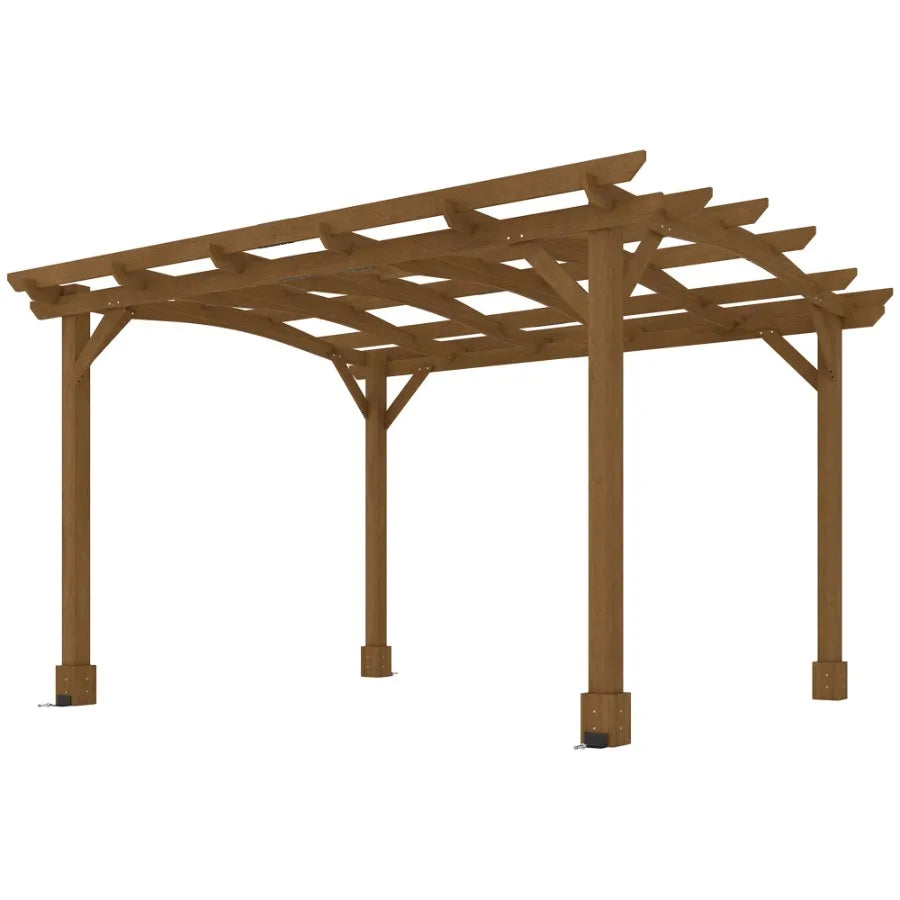 10' x 12' Wood Pergola Outdoor Gazebo Grape Trellis with Arched Roof for Climbing Plant Support Dark Brown