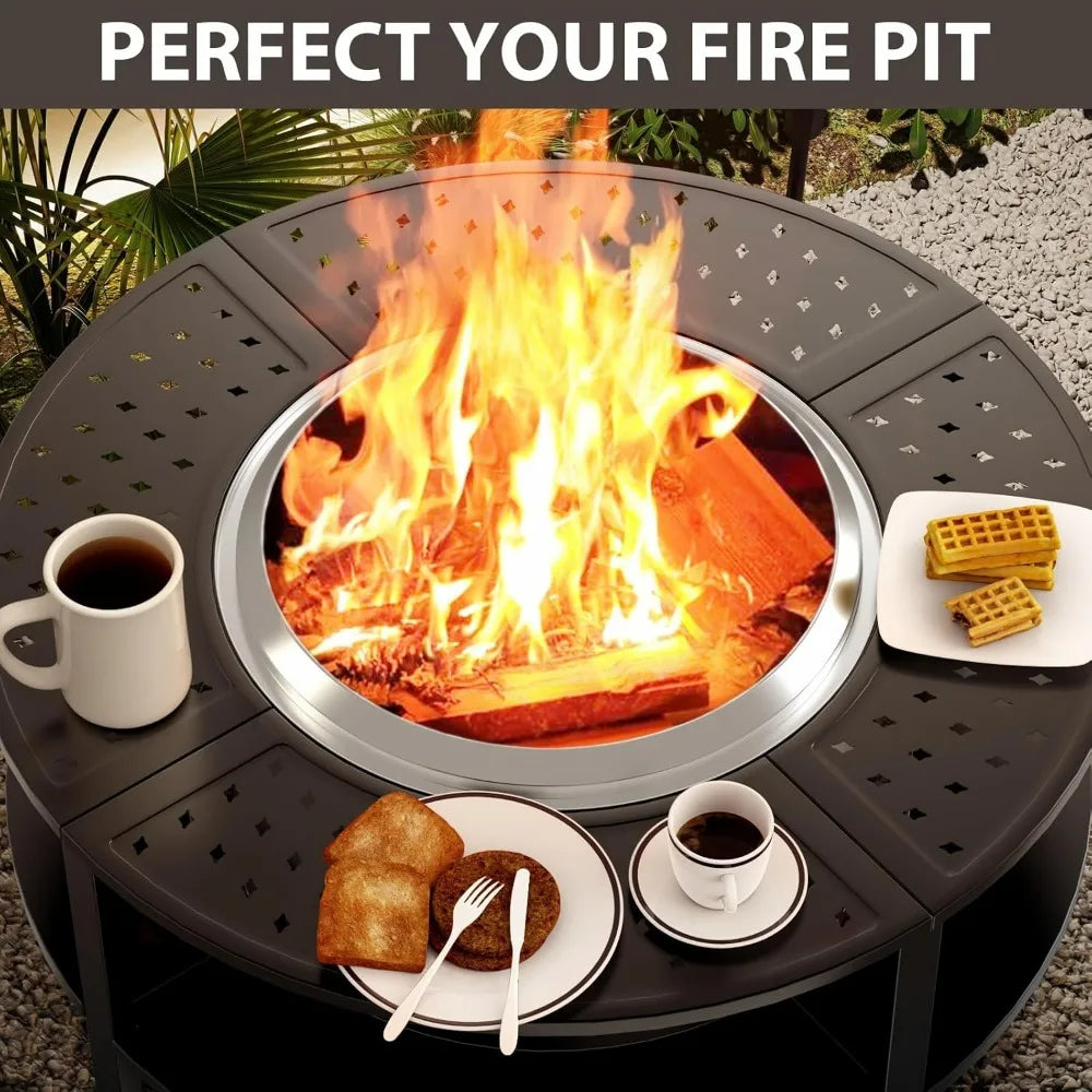 48" Fire Pit Surround Tabletop for Solo Stove Yukon/Bonfire & Tiki, Powder-Coated Steel Surround Table with Firewood Storage Sh