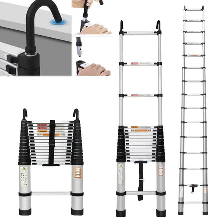 3.2–6.2M Telescopic Ladder with Roof Hook Kit – Heavy-Duty Aluminum Multi-Purpose Folding Extension Ladder for Loft, Roof & Home Use
