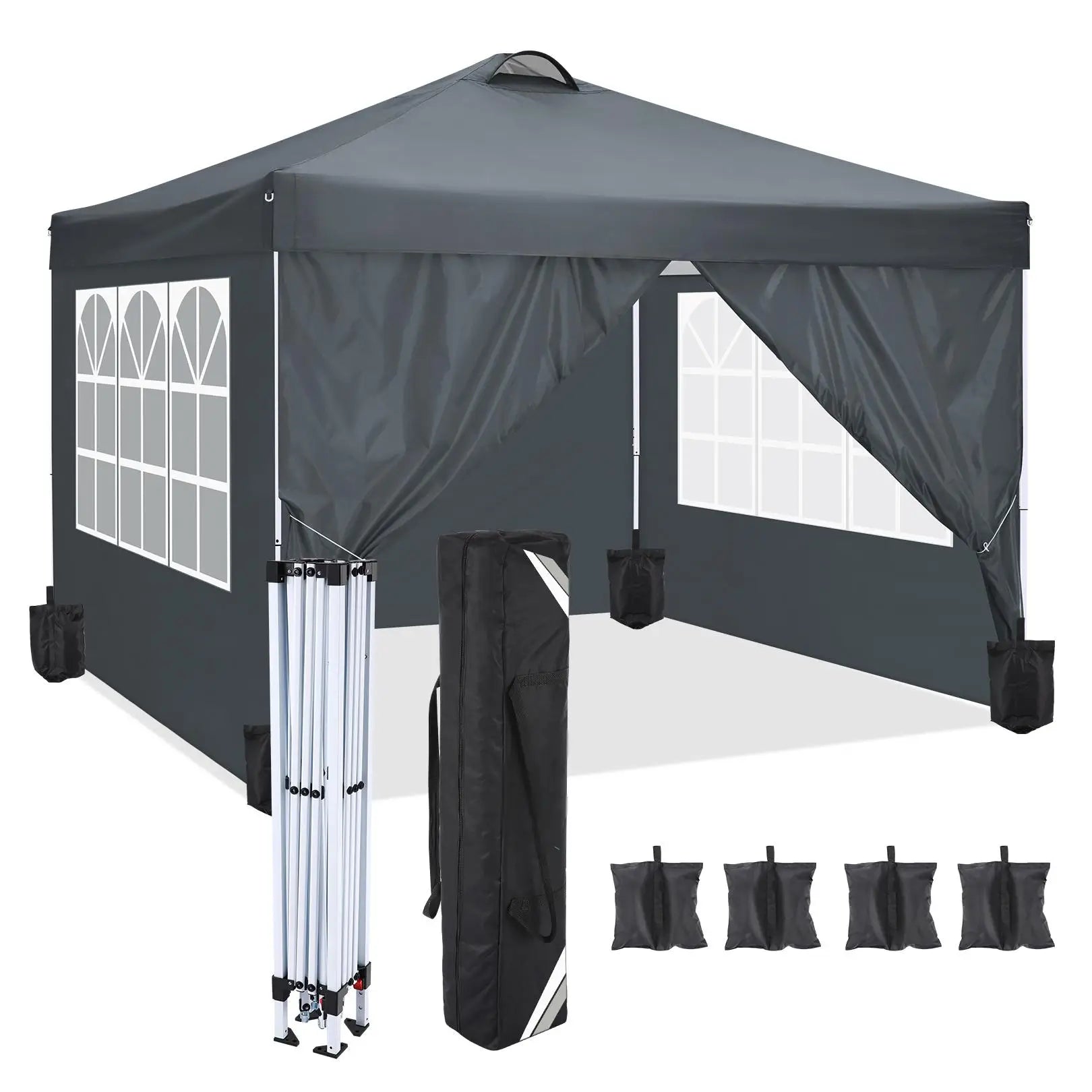 10x10 Pop Up Canopy Tent with 4 Removable Sidewalls, Waterproof Commercial Gazebo Tent with Air Vent, 4 Sandbags, Carry Bag