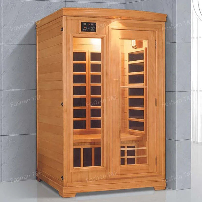 Indoor Full Spectrum Salt Tourmaline Stone Far Infrared Wooden Home Dry Steam Bath Sauna Room