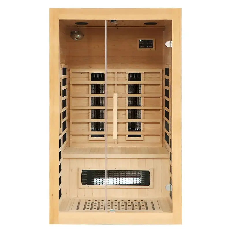 2-3 Person Hemlock Wood Low EMF FAR Infrared Sauna for Home with LED Control Panel and Tempered Glass Door, Compact Design for