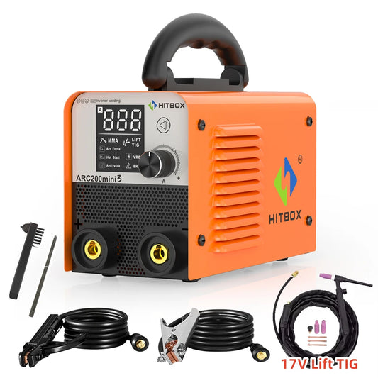 HITBOX ARC-200 Mini Inverter Welder 2-in-1 MMA/LIFT TIG 110V–220V Portable Digital IGBT
