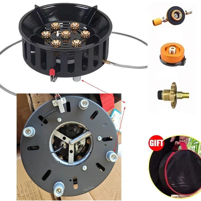 19800W 7-Core Camping Stove High-Power Gase Burner Windproof Stove Electronic ignition Outdoor Stoves Hiking Camping 2023