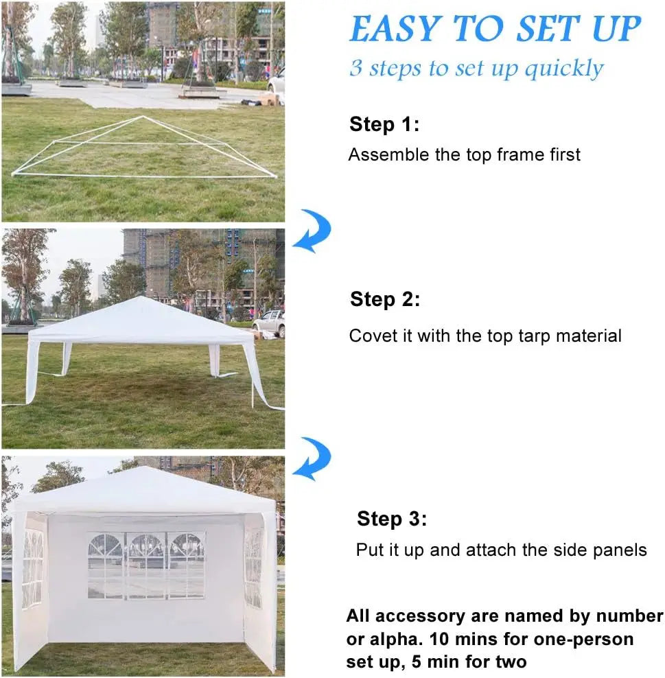 10x10 Ft White Outdoor Gazebo Canopy | Waterproof Heavy Duty, 3 Removable Sidewalls with Windows | Easy Setup, Ventilated Design