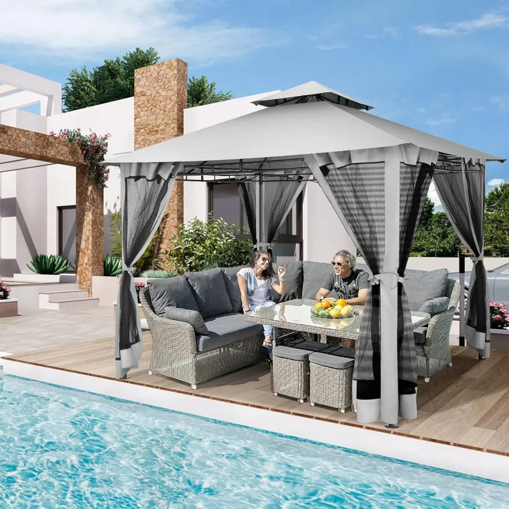 Gazebo with Improved Cold-Proof Nettings Winter Gazebos on Clearance Heavy Duty Gazebos Double Roof with Metal Frame Gazebo Ten