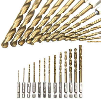13PCS Hex Shank Titanium Plated Twist Drill Bit Set 1.5–6.5mm for Wood Plastic Metal – Electric Screwdriver Reaming Tools