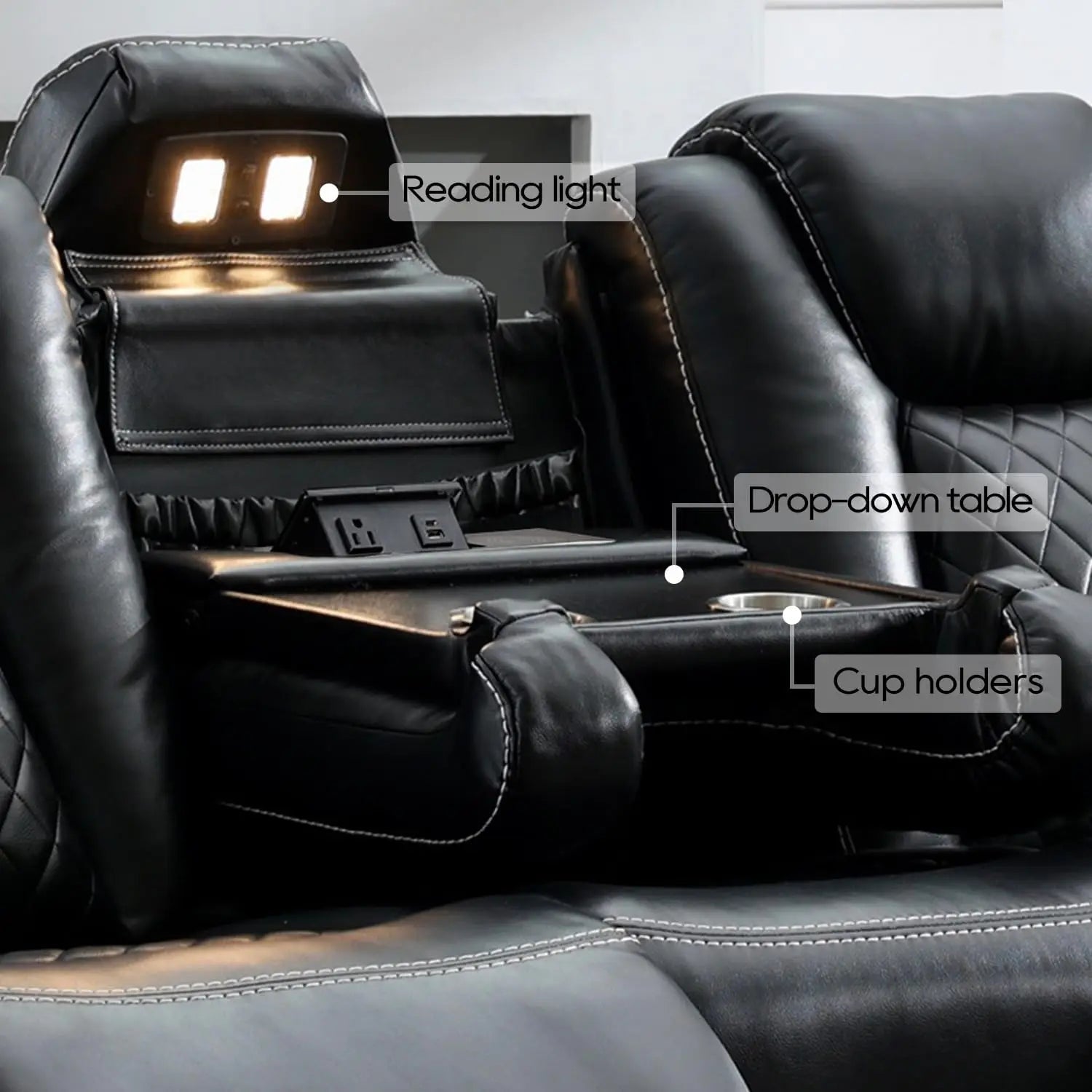 Power Reclining Sofa 0 Gravity w/ Wireless Charger,LED Floor Lights,Reading Light, Drop-down Table USB/Type-C Port(070)