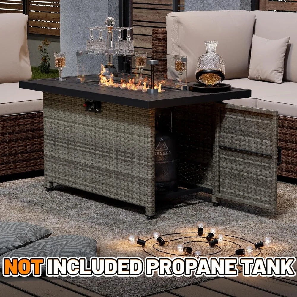 Propane Fire Pit Table 50,000 BTU Outdoor Patio Heater with Glass Wind Guard and Lid