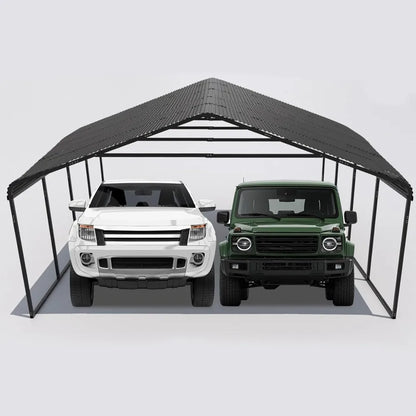 20x20 FT Heavy Duty Metal Carport with Galvanized Steel Roof & Frame - All-Weather Portable Garage Shelter for 2 Cars, Safe Boat