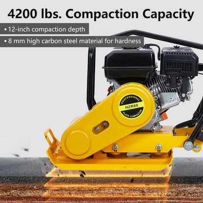 7HP Plate Compactor Rammer, 212CC Gas Engine, 4200lbs Compaction Force Rammer Jumping Jack Tamper, 22.1x15.9 Inch Plate