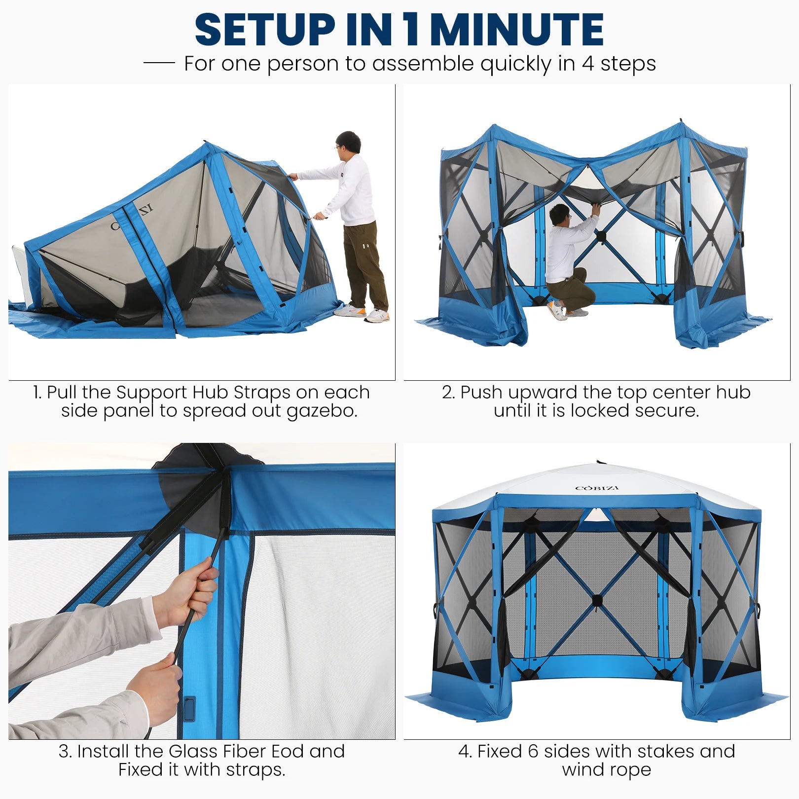 12x12ft Pop up Gazebo Screen House Tent with Mosquito Netting, 6 Sided Pop-up Canopy Shelter Tent Easy-Set Portable Gazebo