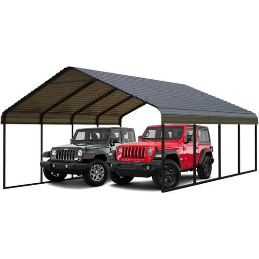 20x20 FT Heavy Duty Metal Carport with Galvanized Steel Roof & Frame - All-Weather Portable Garage Shelter for 2 Cars, Safe Boat