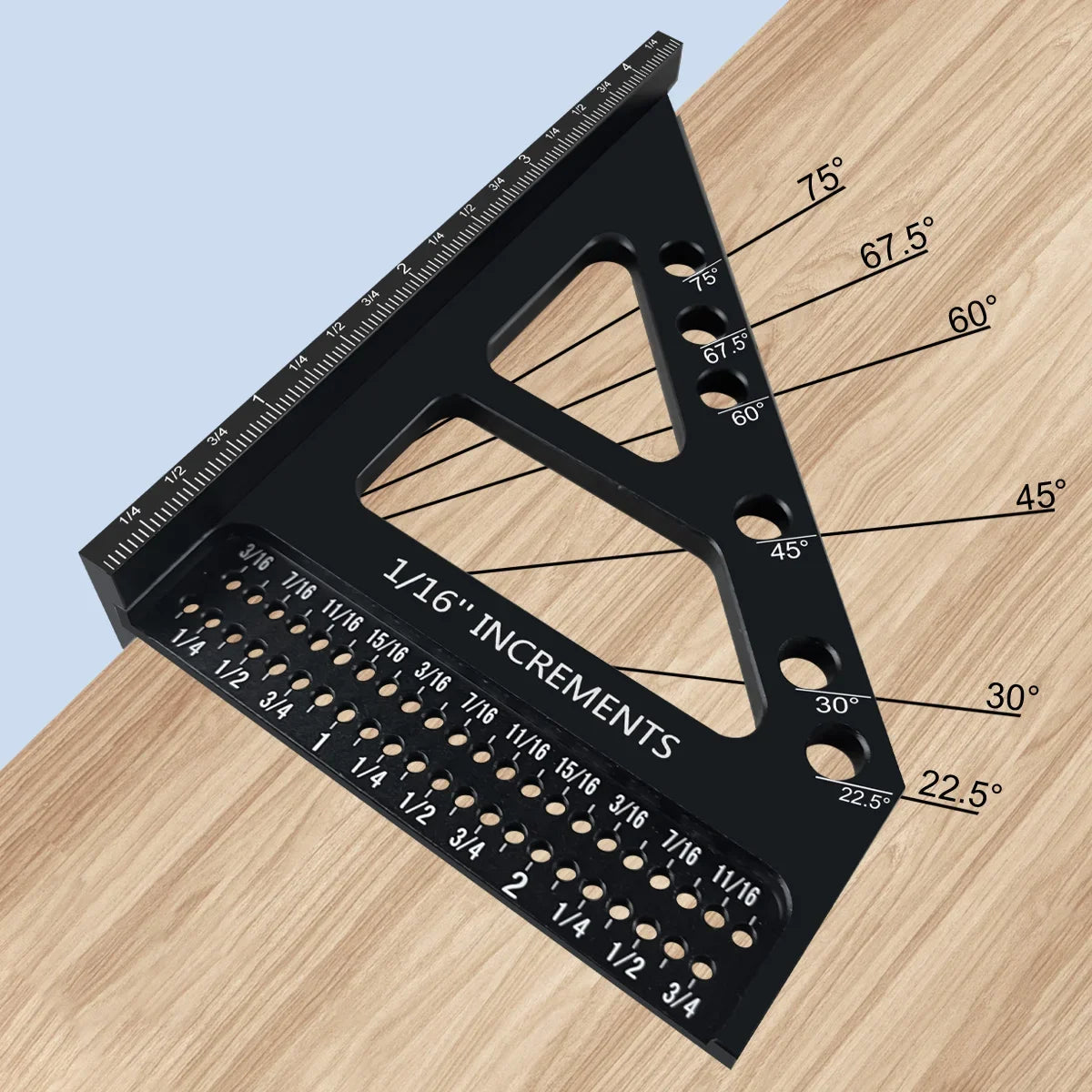 3D Multi-Angle Woodworking Square Protractor – CNC Aluminum Alloy Triangle Ruler & T-Type Scriber for 22.5°/30°/45°/60°/67.5°/90° Marking