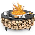 48" Fire Pit Surround Tabletop for Solo Stove Yukon/Bonfire & Tiki, Powder-Coated Steel Surround Table with Firewood Storage Sh