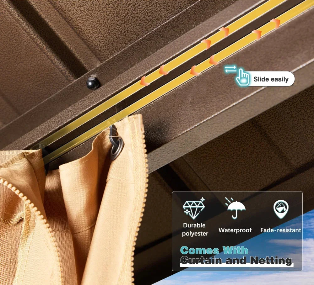 10' X 12' Hardtop Gazebo, Aluminum Frame Gazebos with Galvanized Steel Double Roof, Outdoor Metal Pavilion W/Curtain and Netting