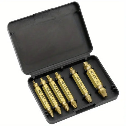 6PCS Damaged Screw Extractor Set – Stripped Screw Bolt Remover Drill Bits Kit | HSS Double-Headed Broken Stud Remover