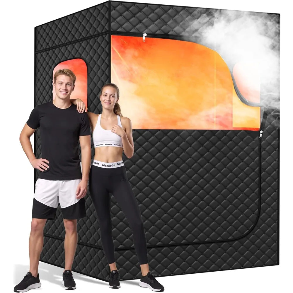 Portable Steam Sauna for Home, 1 or 2 Person Full Body Home Spa with 2 Foldable Chairs,9 Levels of Sauna Box